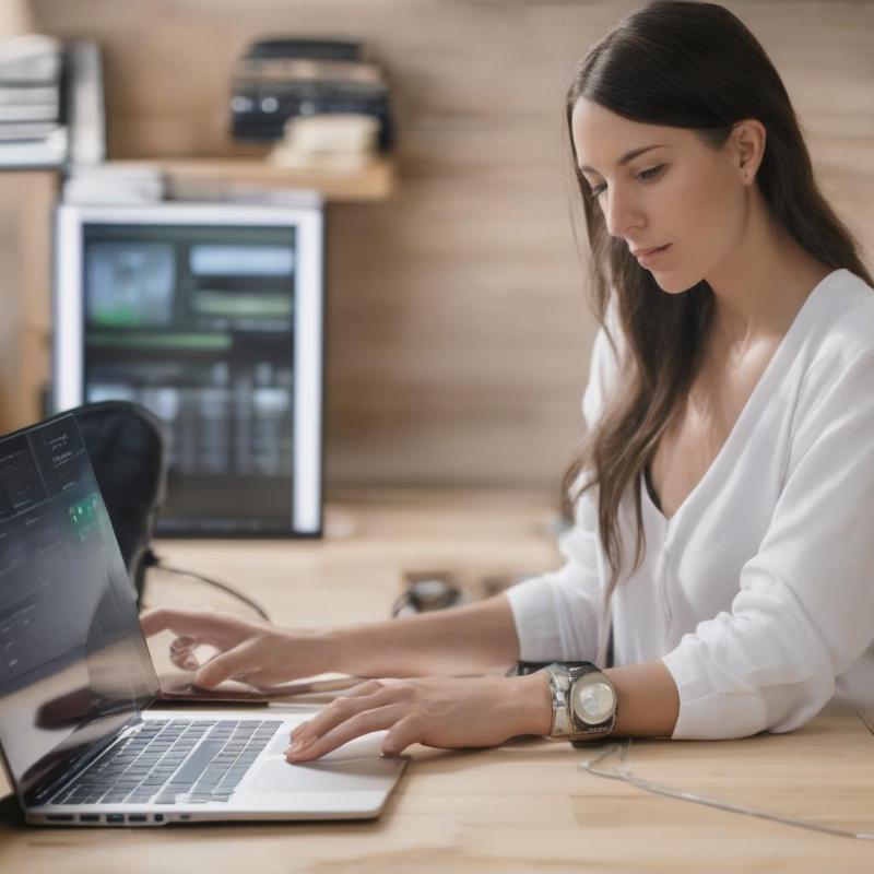 Mot nguoi phu nu dang so sanh bang gia chi phi thay the o cung may tinh tai nha tren man hinh laptop